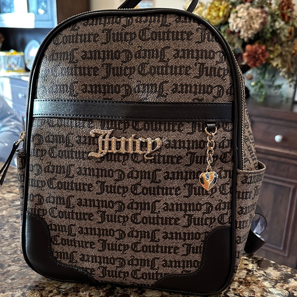 Juicy Couture Black and Brown Logo Backpack